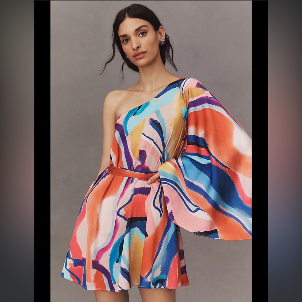 Anthropologie Bhldn Stevie One-Shoulder Satin Mini Dress women’s small